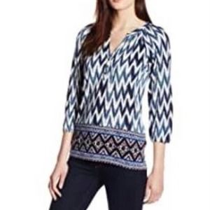 LUCKY BRAND Argyle Paisley Henley Peasant Blouse